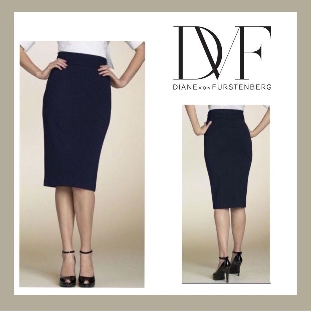 Diane Von Furstenburg Black Marta Pencil Skirt Size 4 - Picture 1 of 7